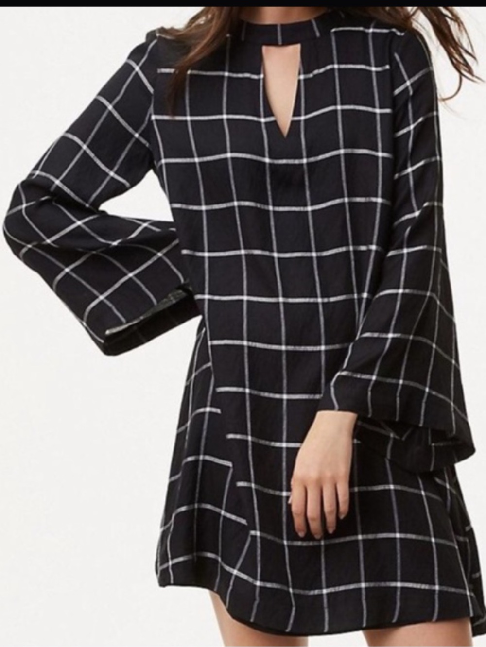 New! LOFT Windowpane Plaid Dress Black & White Size Small